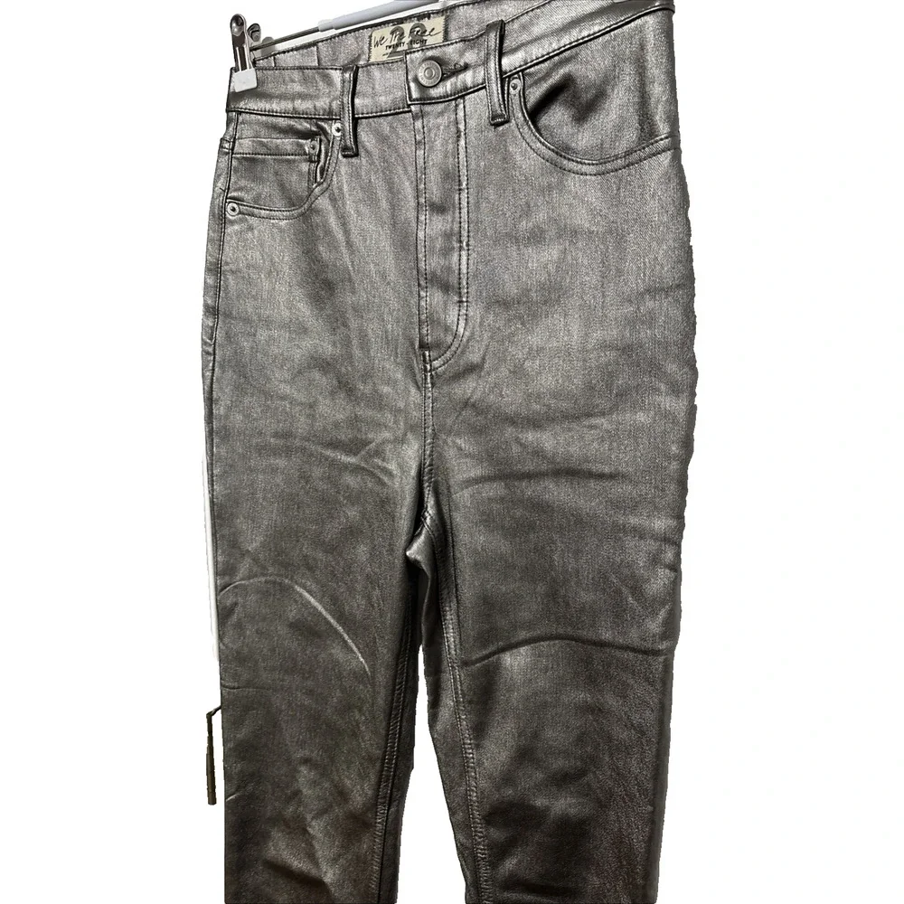 We The Free Women's 28 High Waist Button Fly‎ Metallic Pants Jeggings Retro Sexy